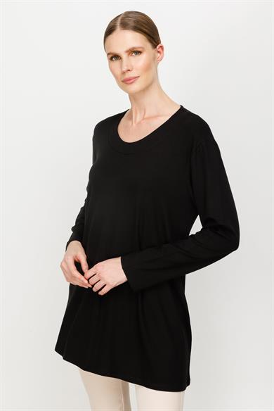 Mutlu Ertan Kadın Büyük Beden Örme Kumaş Bluz Siyah 3463