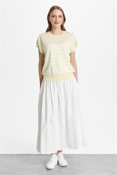 Mutlu Ertan Kadın Çizgili Düğmeli Triko Bluz Sarı-Ekru 20322