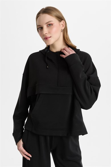 Mutlu Ertan Kadın Fermuarlı Kapüşonlu Sweat Siyah 30477