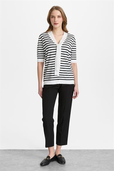 Mutlu Ertan Kadın Kravat Detalı Çizgili Bluz Ekru - Siyah 20311