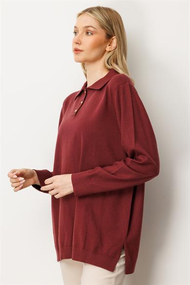 Mutlu Ertan Kadın Polo Yaka Triko Bluz Bordo 20254