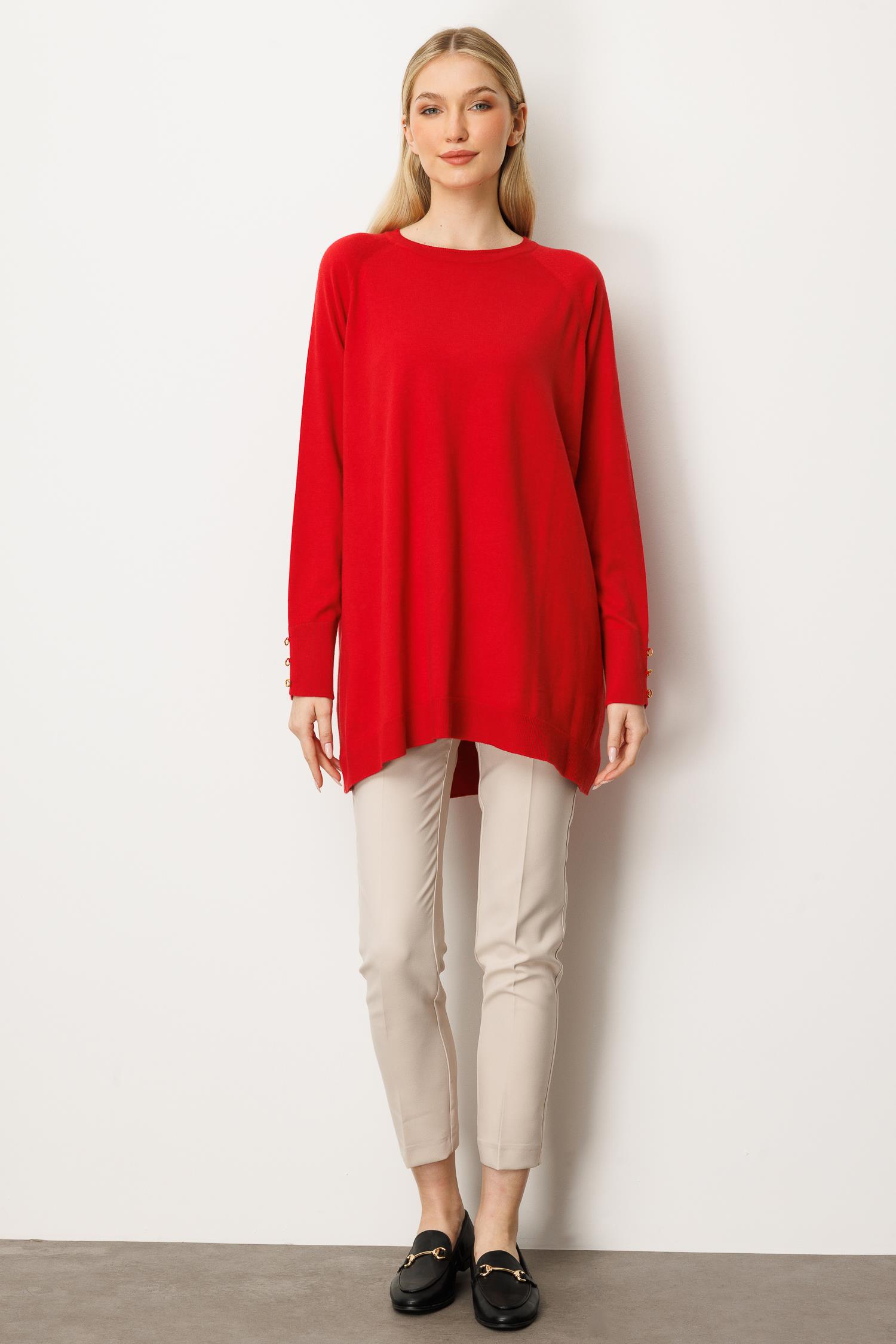 Mutlu Ertan Kadın Basic Sıfır Yaka  Triko Tunik Kırmızı 20172