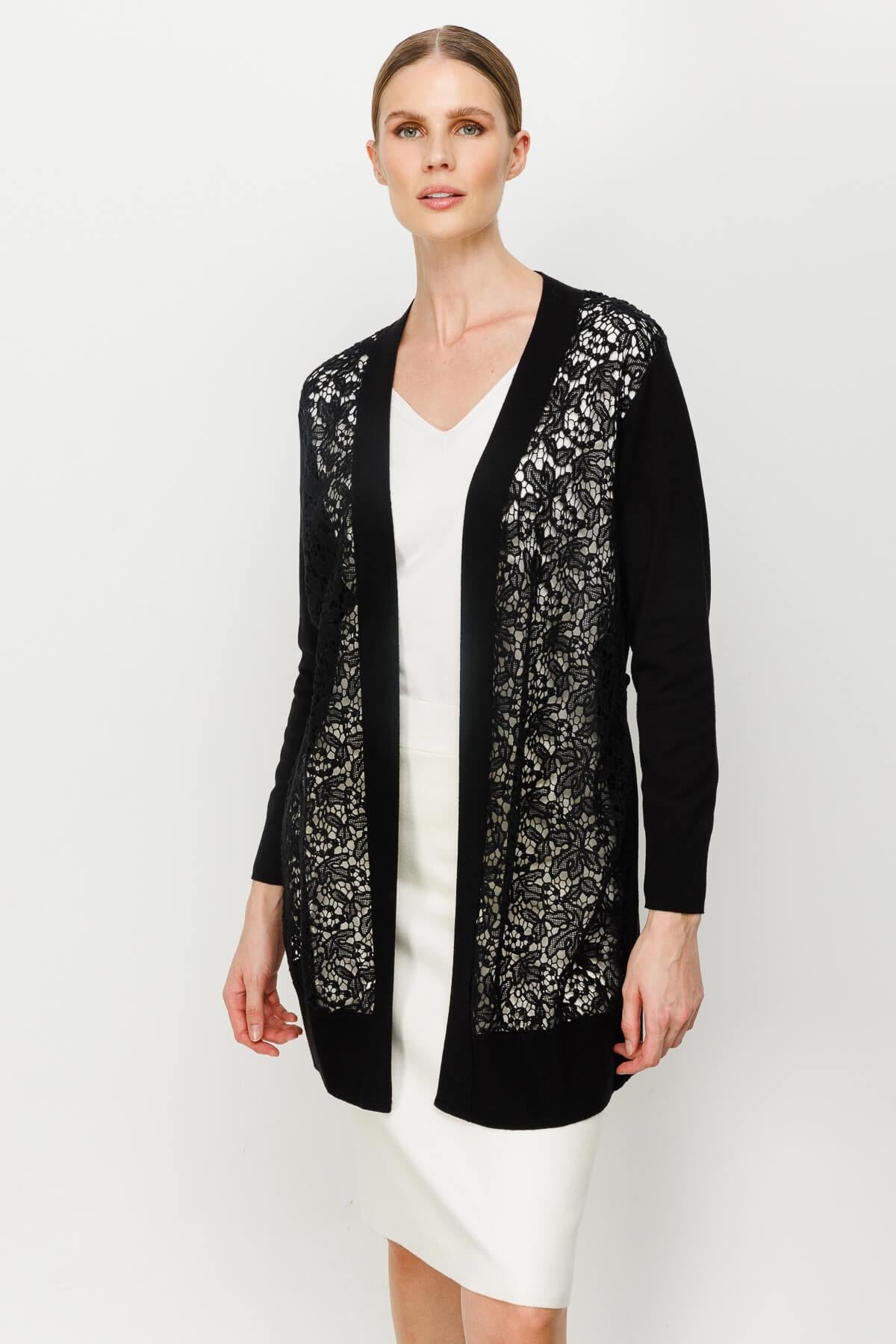 Mutlu Ertan Kadın Dantelli Triko Hırka Siyah 20070