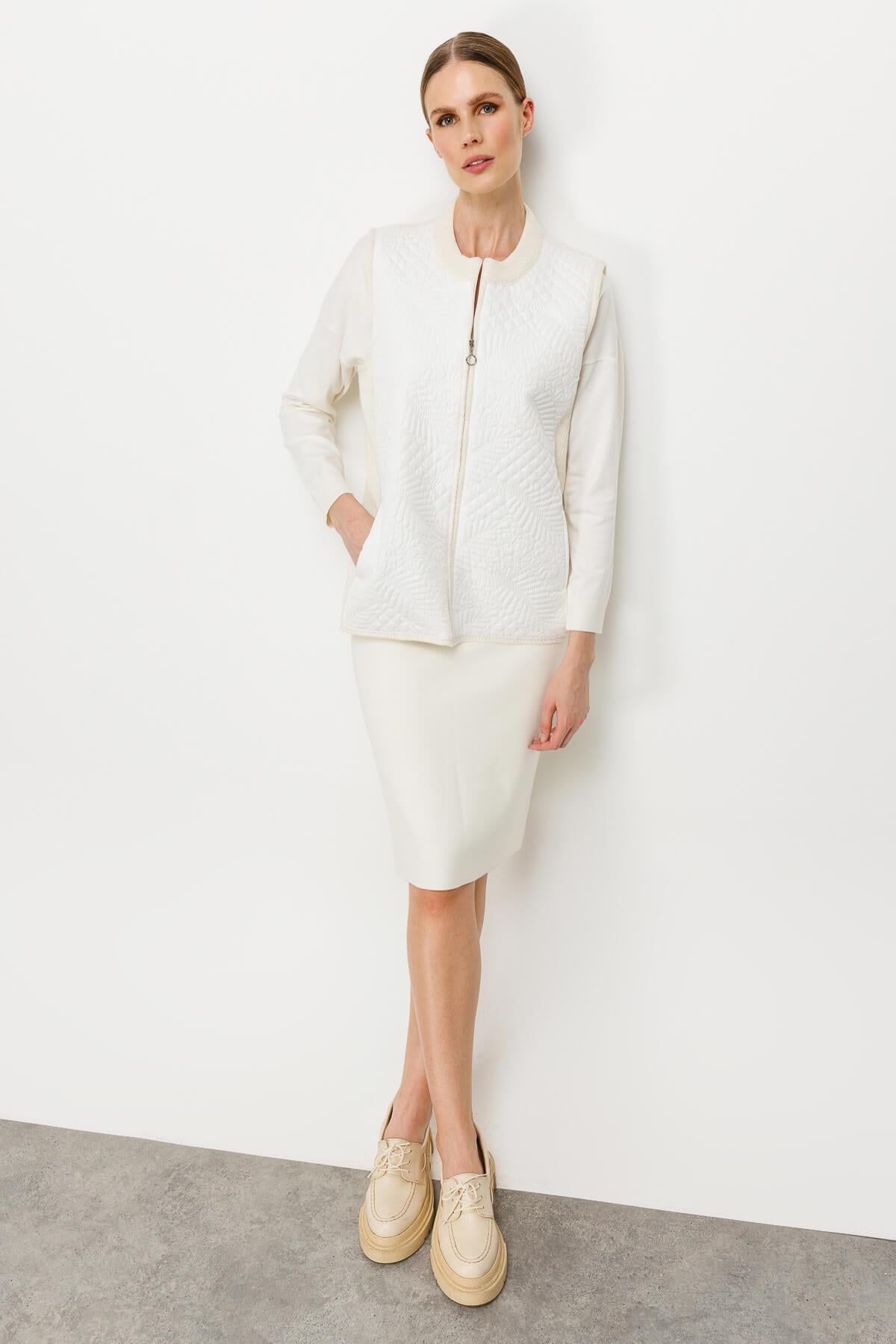 Mutlu Ertan Kadın Kapitone Triko Yelek Ekru 20067