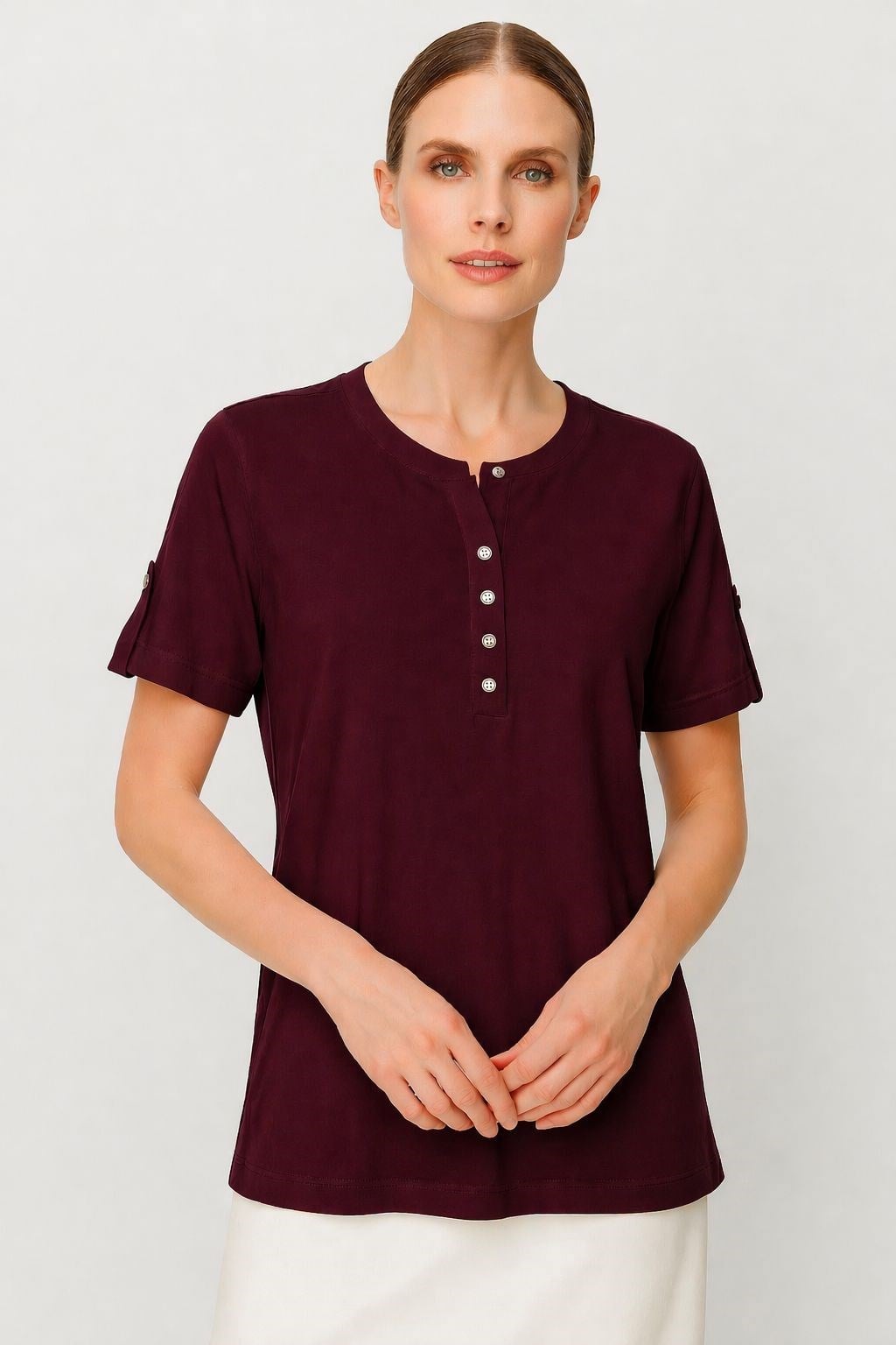 Mutlu Ertan Kadın Patlı Kısa Kolu Bluz Mürdüm 30397