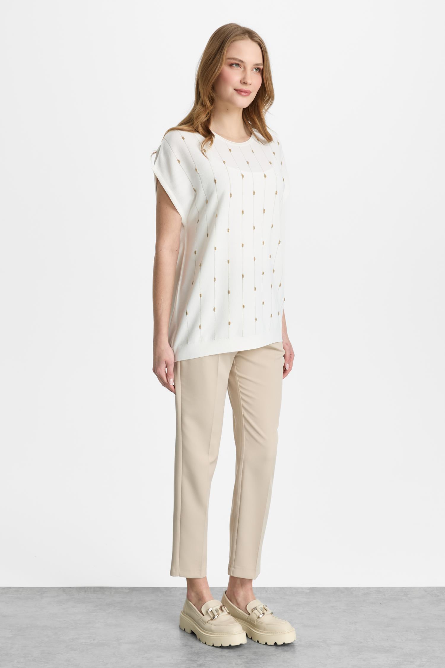 Mutlu Ertan Kadın Simli Bluz Ekru 20326