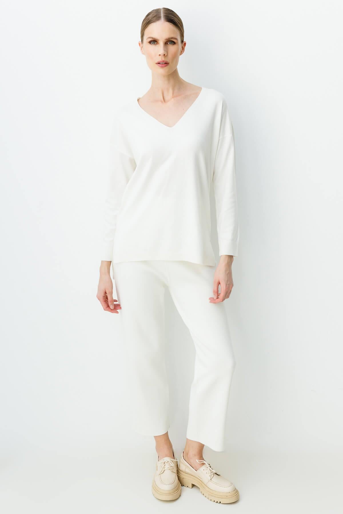 Mutlu Ertan Kadın V Yaka Basic Triko Bluz Ekru 20061