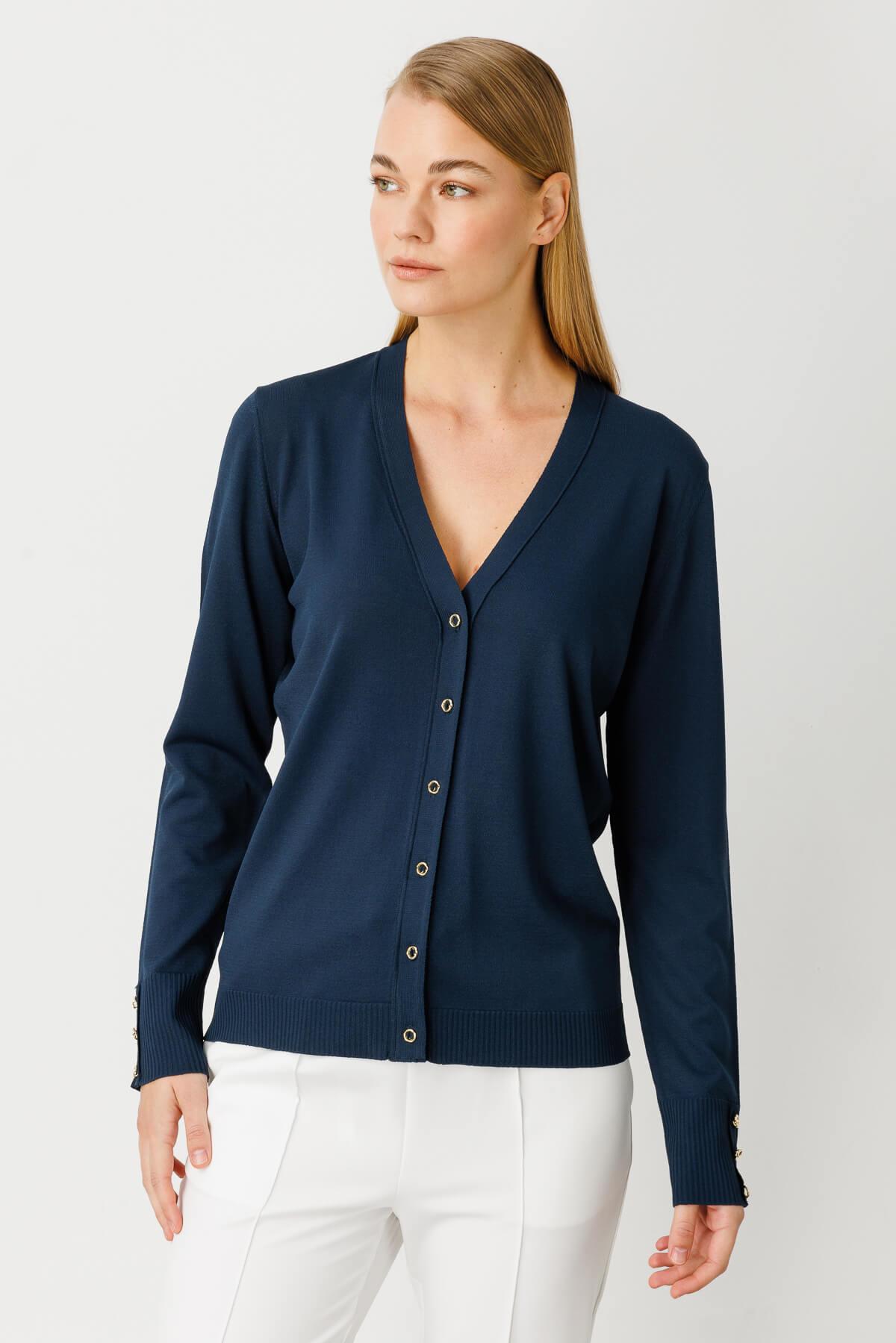 Mutlu Ertan Kadın V Yaka Basic Triko Hırka Lacivert 20114