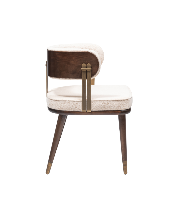 Bach Teddy Sandalye Ceviz Ahşap Metal Brass Detay