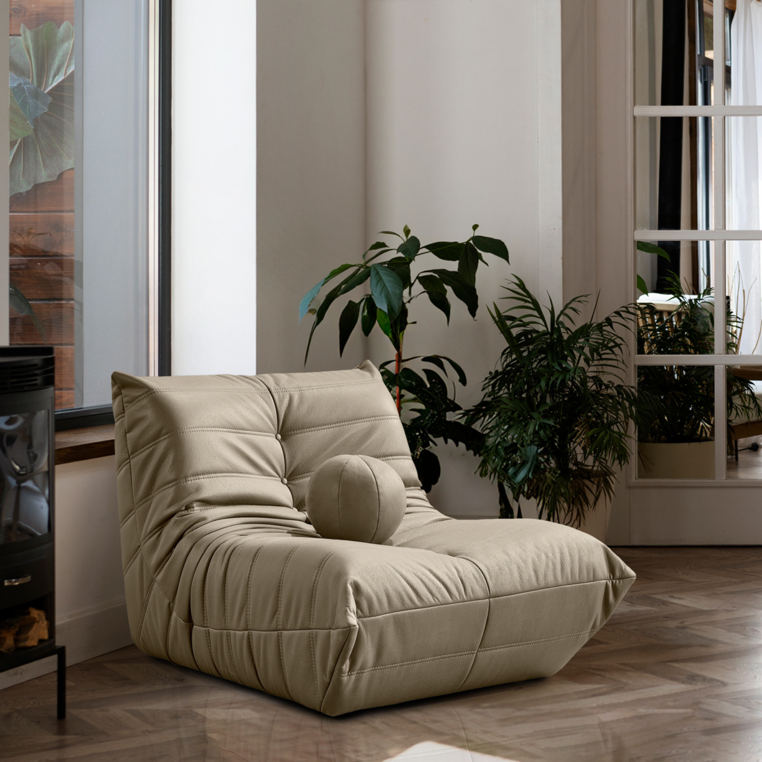 Barney Comfort Armchair Leather Dark Gray