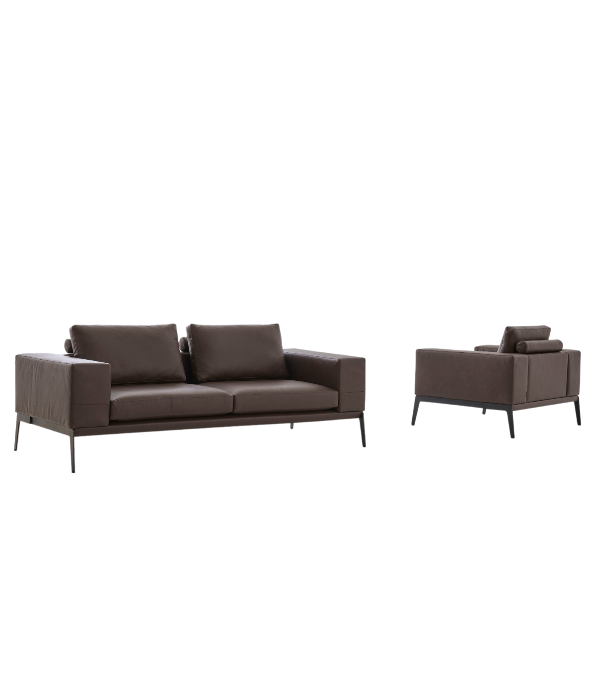 Espina Leather Metal Leg Armchair Brown