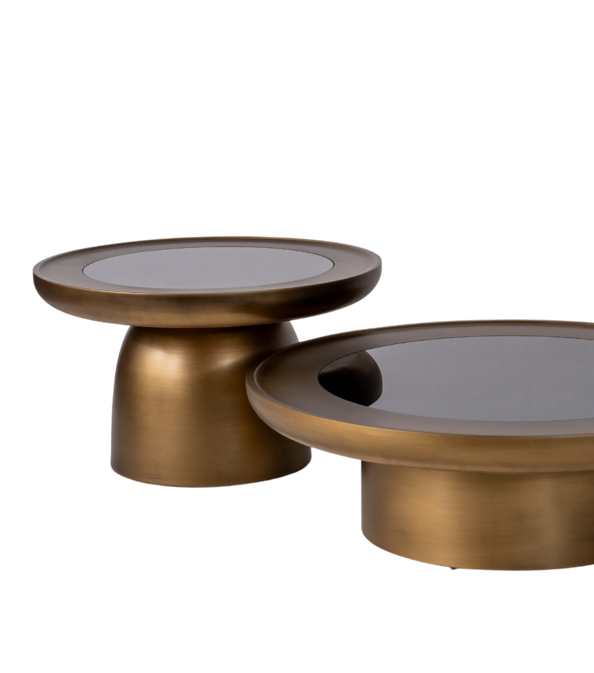 Hills Ahşap Üçlü Orta Sehpa Takımı Cam Detay Mushroom Brass
