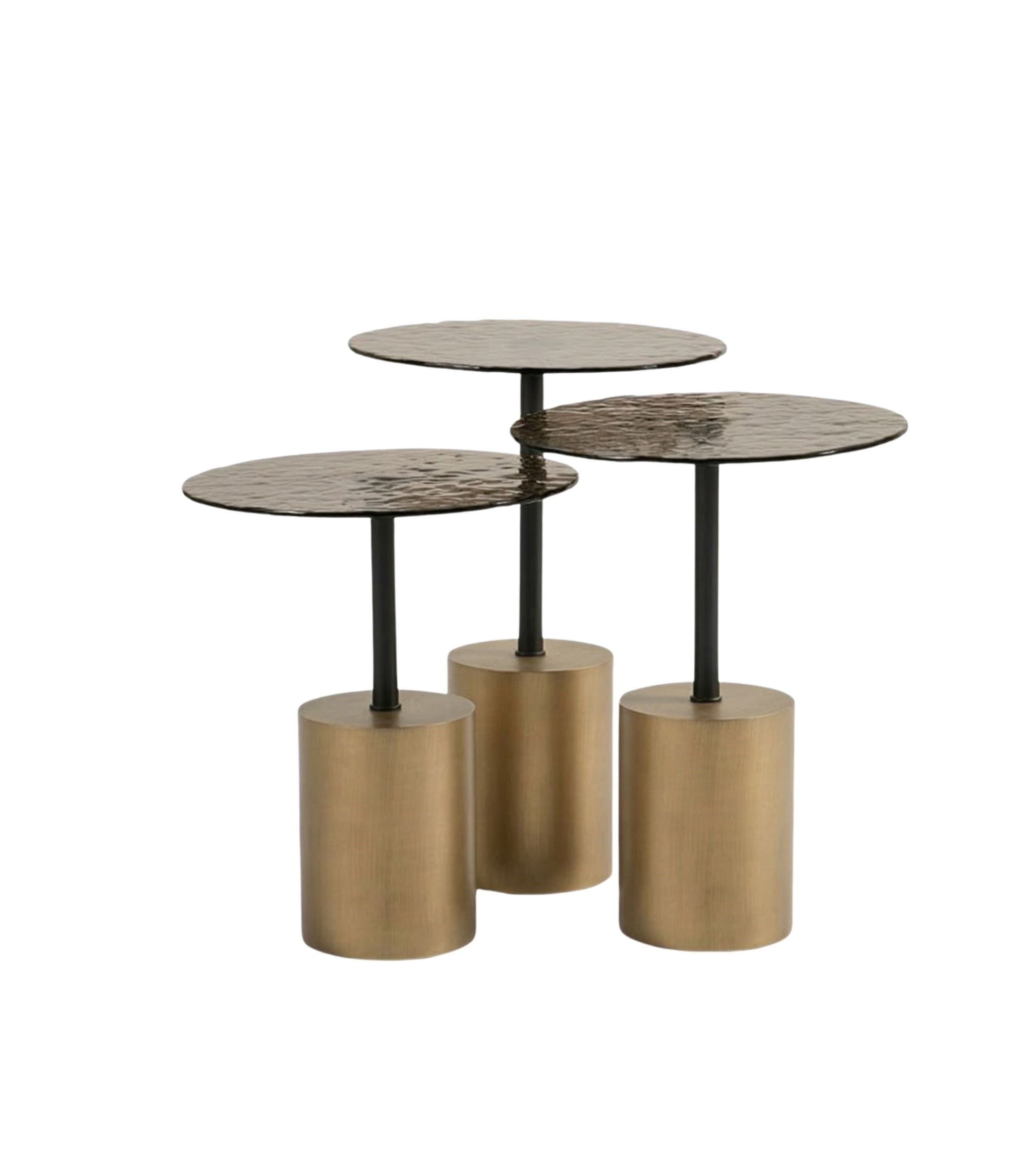Ludwig Füzyon Cam Brass Metal 3lü Yan Sehpa Takımı