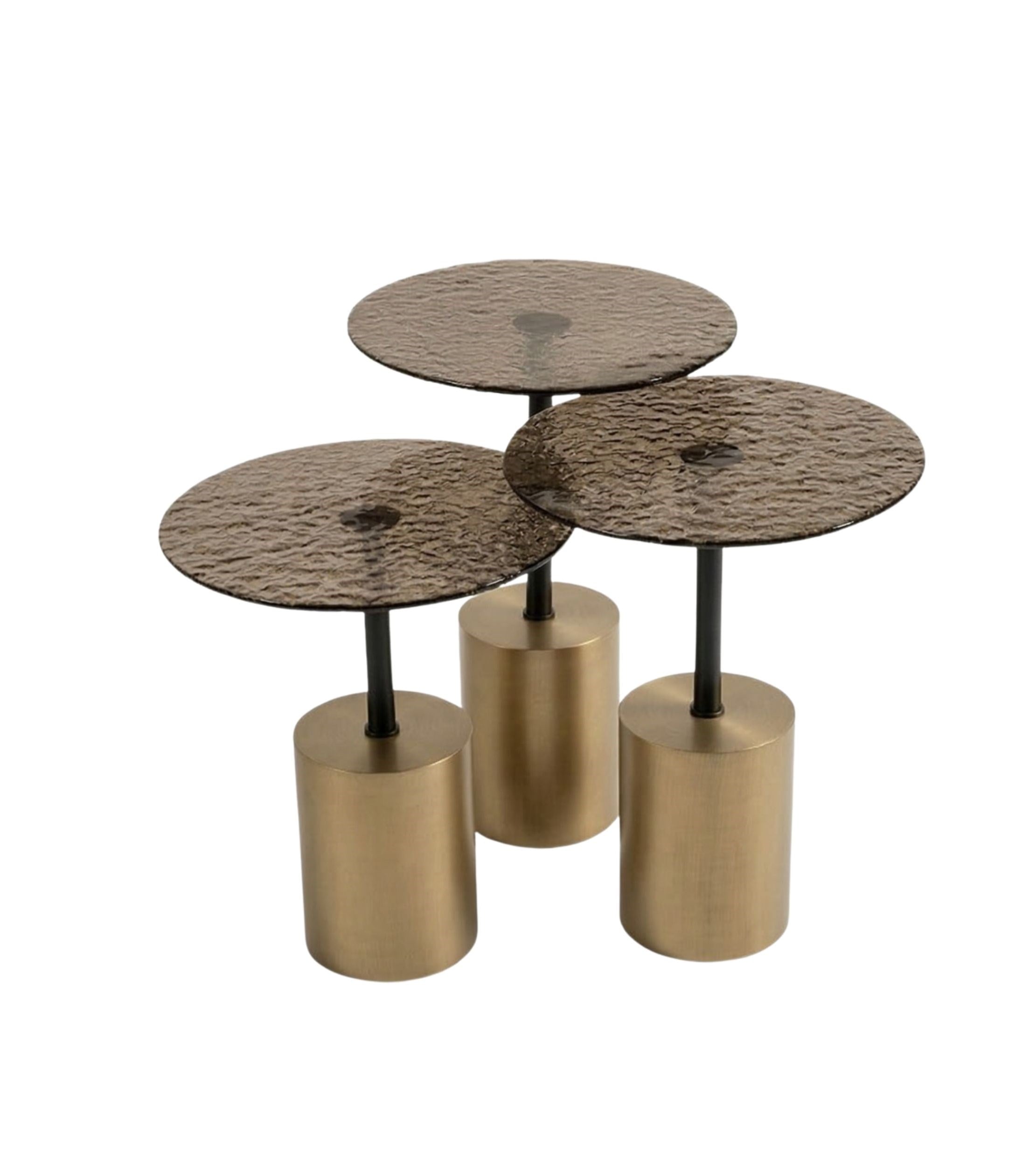 Ludwig Füzyon Cam Brass Metal 3lü Yan Sehpa Takımı