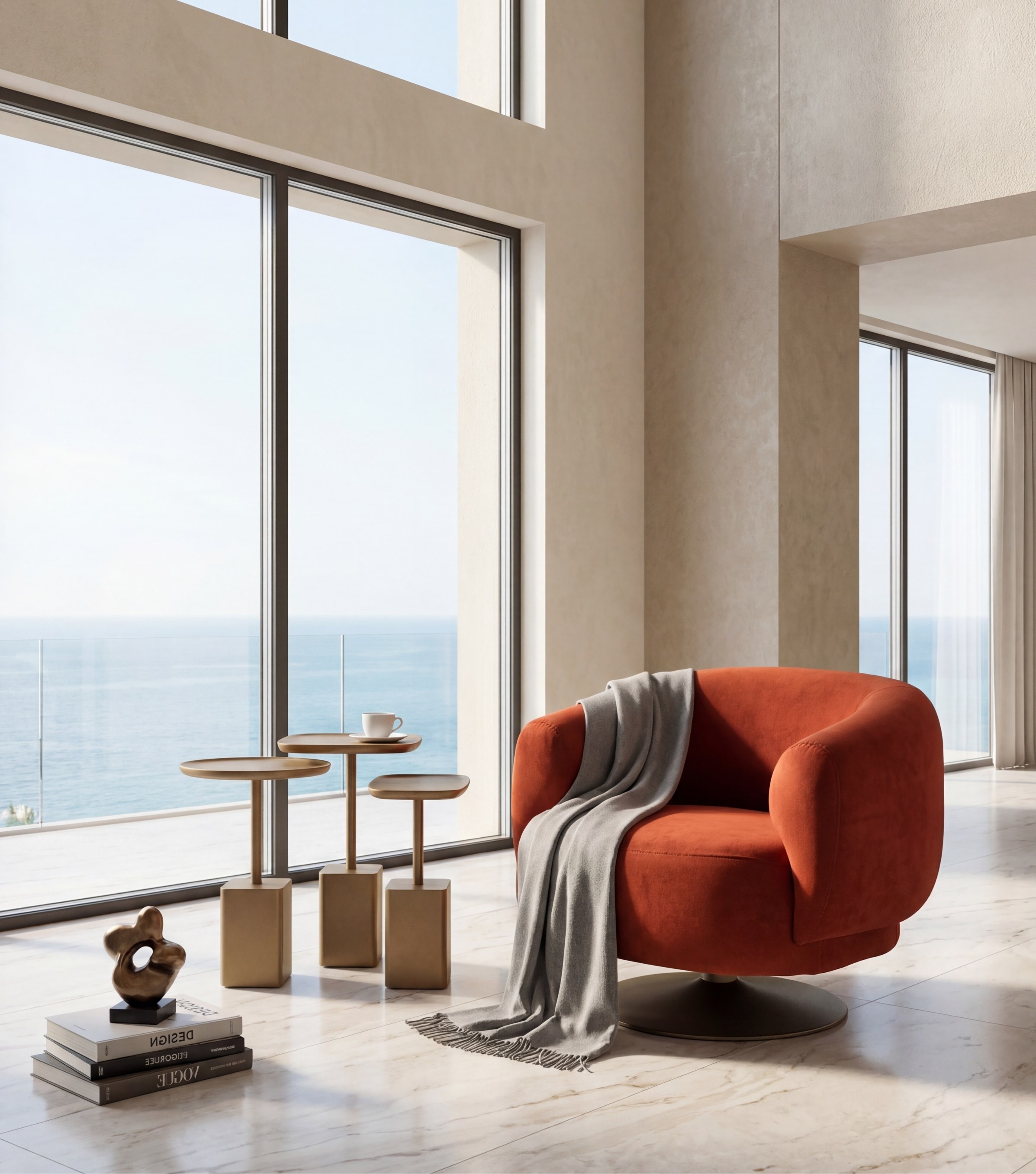 Paraggi Swivel Leg Armchair Velvet Terracotta