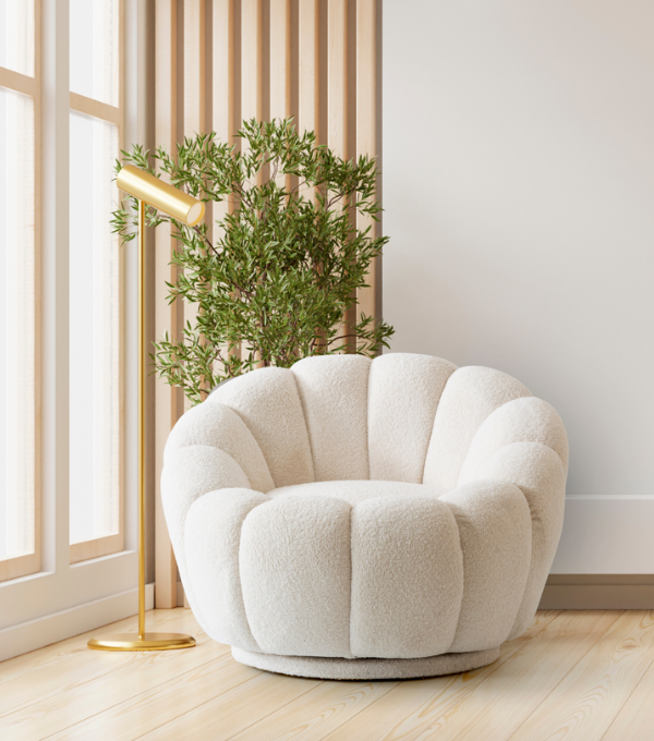 Potter Quilted Swivel Teddy Armcahir and Pouf Set Beige