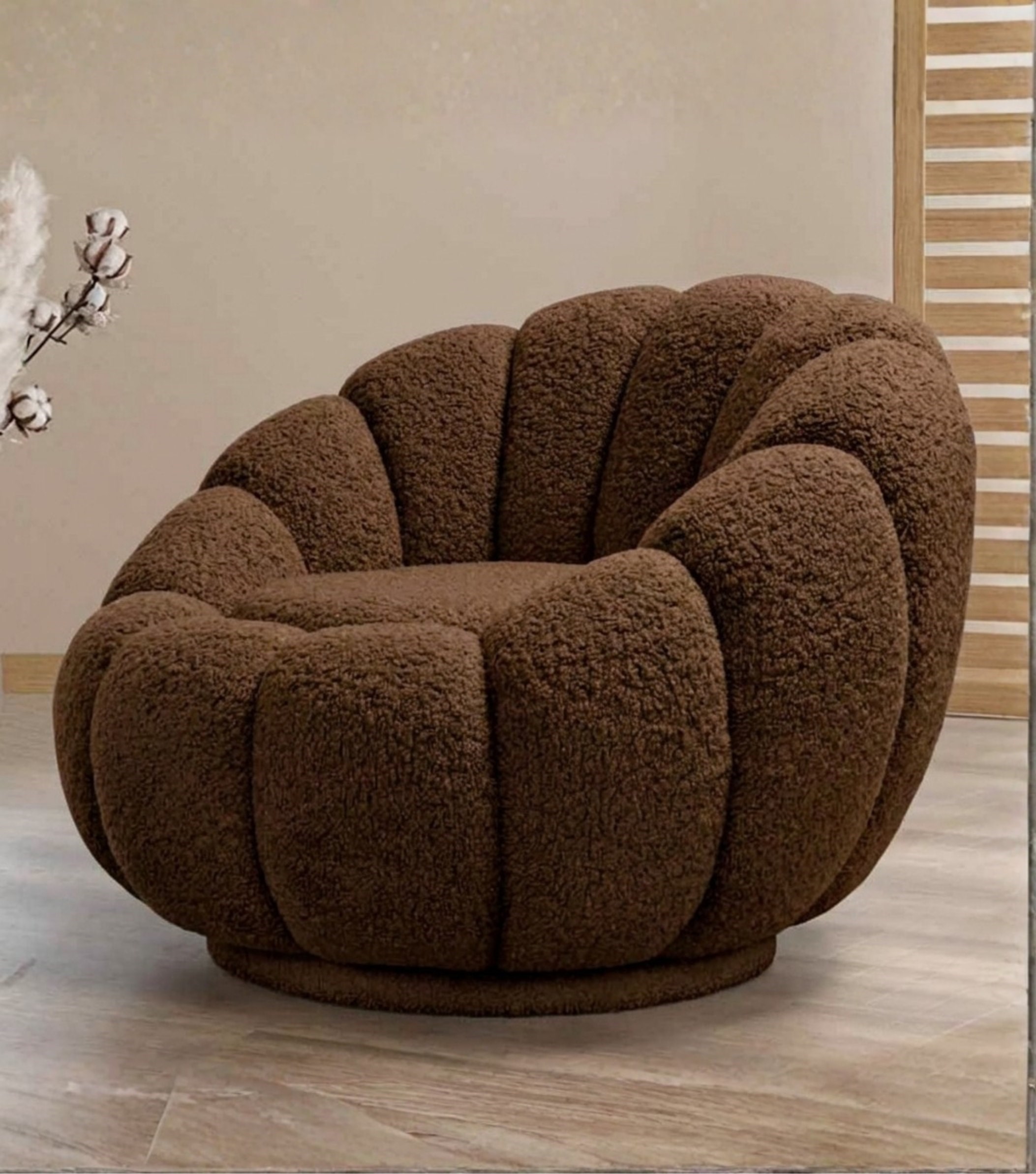 Potter Quilted Swivel Teddy Armcahir Brown