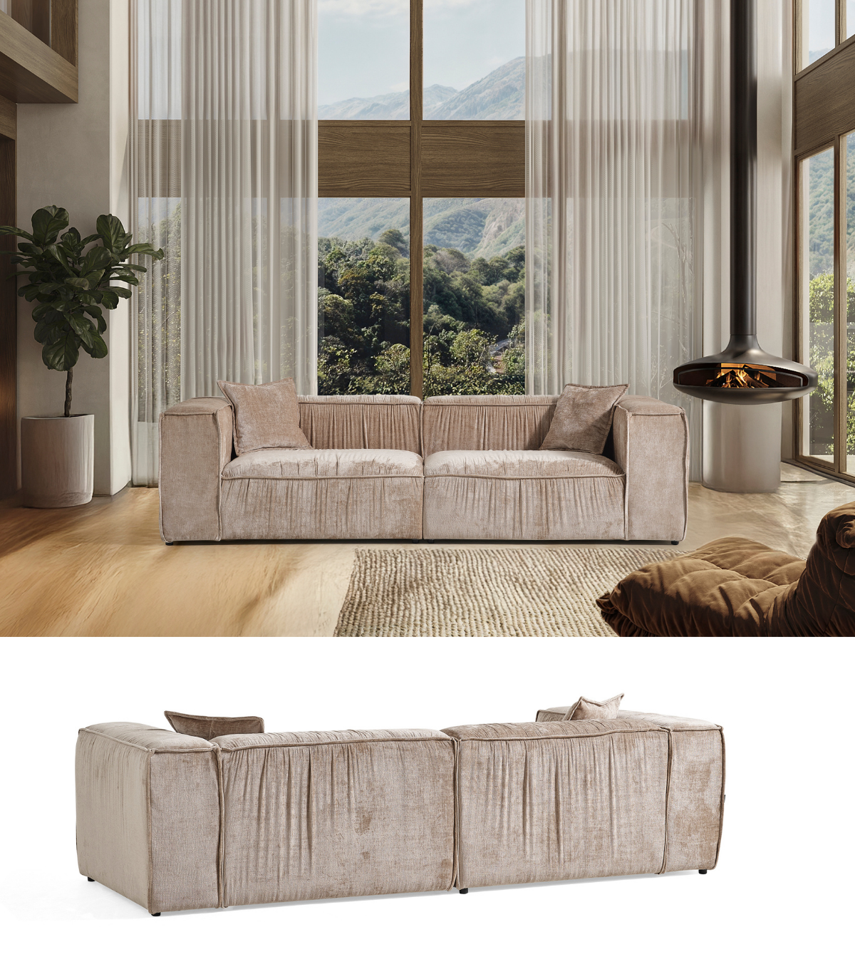 Volye Comfort Büzgülü Kadife Bej