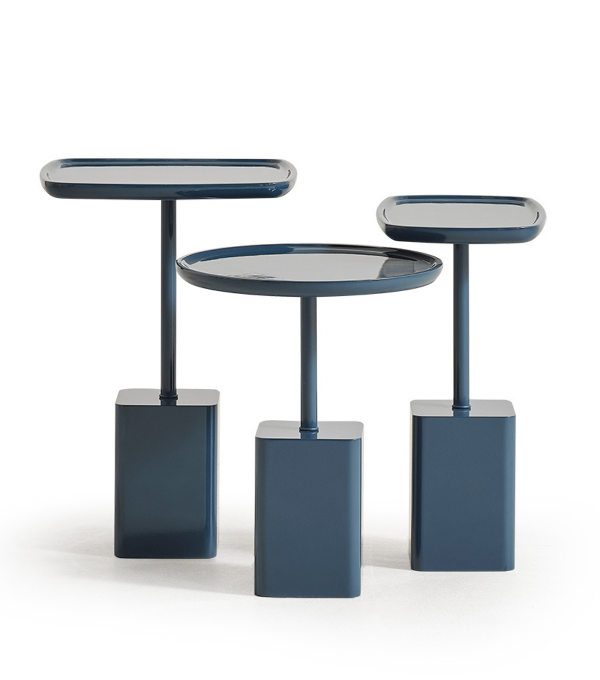 Zermatt Wooden Triple Side Table Set Lacquered Blue