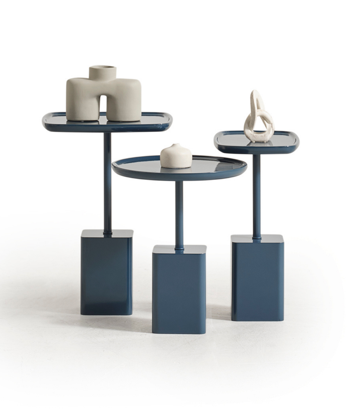 Zermatt Wooden Triple Side Table Set Lacquered Blue