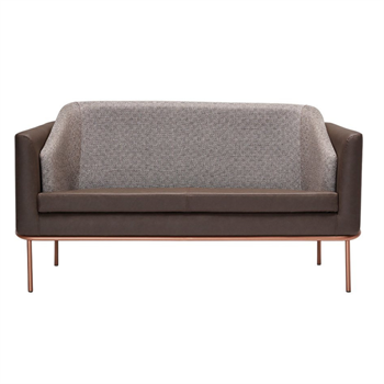 Anton Rose Metal Leg Leather Detail Brown Double Sofa