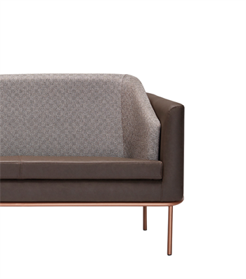Anton Rose Metal Leg Leather Detail Brown Double Sofa