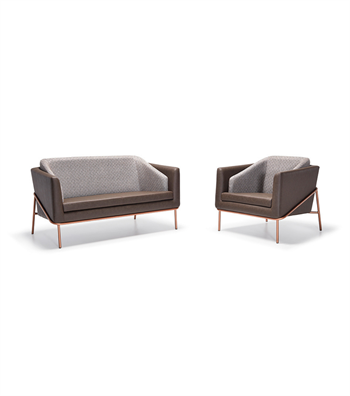 Anton Rose Metal Leg Leather Detail Brown Double Sofa