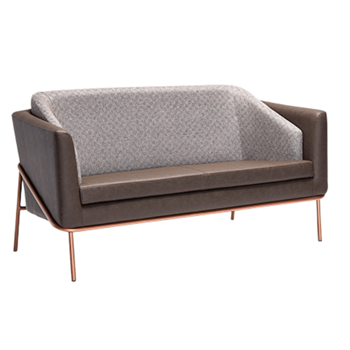 Anton Rose Metal Leg Leather Detail Brown Double Sofa
