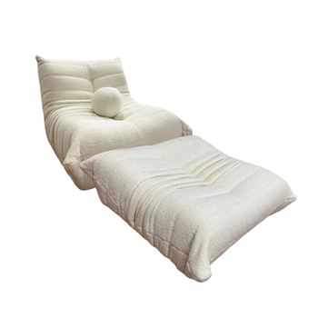 Barney Comfort Armchair with Teddy Beige Fabric and Ottoman Set
