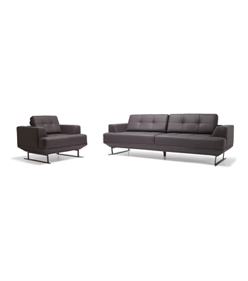Bavaria Metal Leg Leather Black Triple Sofa