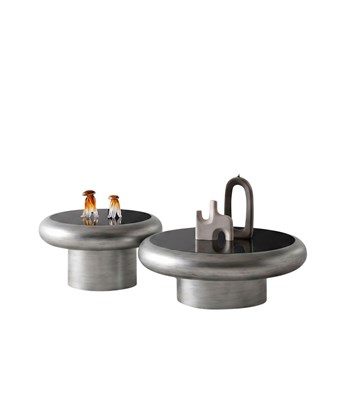 Belukha Silver Ahşap Cam Yuvarlak 2li Orta Sehpa Takımı