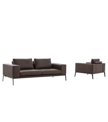 Espina Leather Metal Leg Triple Sofa Brown