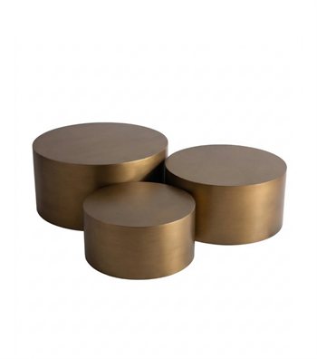 Gama Yuvarlak Üçlü Ahşap Orta Sehpa Takımı Brass