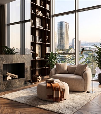 Gorki Loveseat Bej Berjer ve Puf Takım