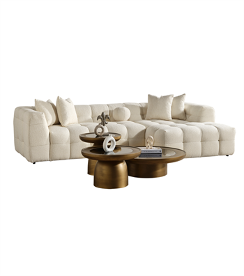 Hills Brass Cam Detay Mushroom Ahşap 3lü Orta Sehpa Takımı