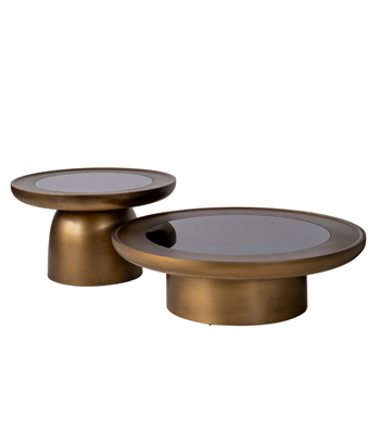 Hills Ahşap Üçlü Orta Sehpa Takımı Cam Detay Mushroom Brass