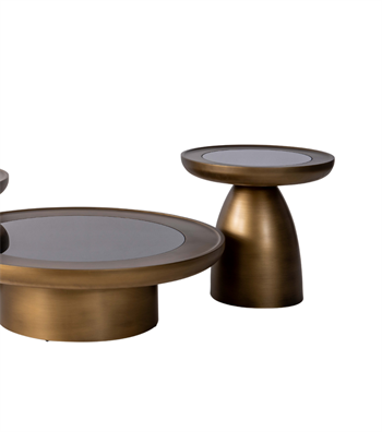 Hills Ahşap Üçlü Orta Sehpa Takımı Cam Detay Mushroom Brass