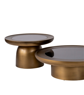 Hills Ahşap Üçlü Orta Sehpa Takımı Cam Detay Mushroom Brass