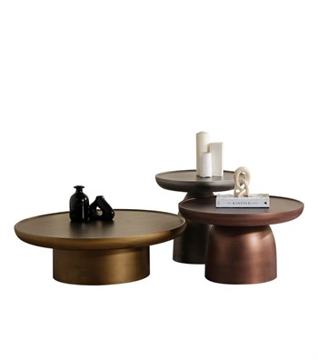 Hills Round Wooden Coffee Table Set Of 3 Mushroom Multi Color