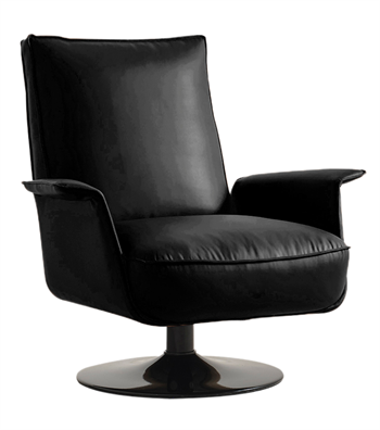Karfas Swivel Armchair with Metal Legs Black Leather