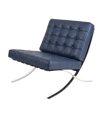 Litrus Krom Ayak Deri Berjer Puf Takım Lacivert