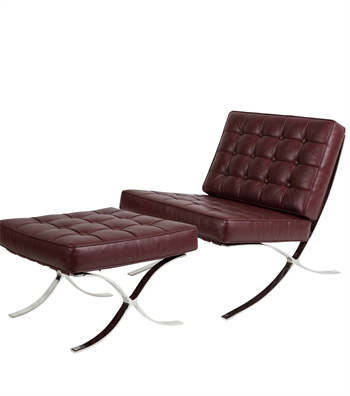 Litrus Krom Ayak Deri Berjer Puf Takım Bordo