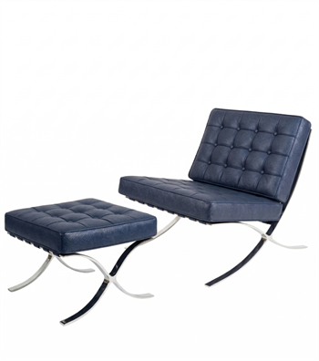 Litrus Krom Ayak Deri Berjer Puf Takım Lacivert