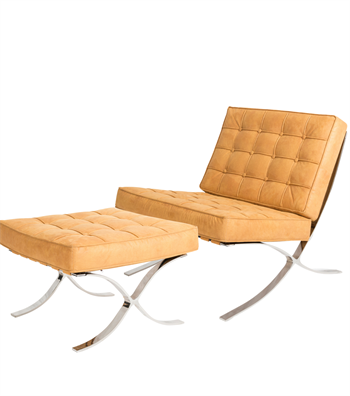 Litrus Krom Ayak Deri Berjer Puf Takım Sarı