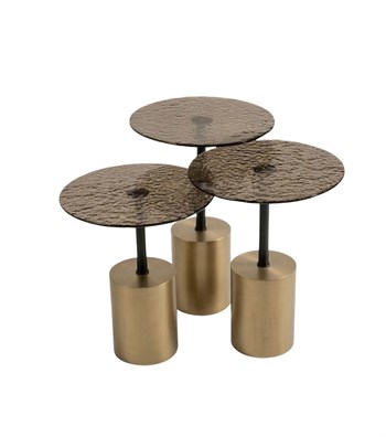 Ludwig Füzyon Cam Brass Metal 3lü Yan Sehpa Takımı