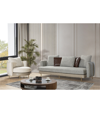Positano Leather Detail Metal Leg Armchair Beige