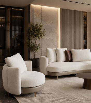 Positano Leather Detail Metal Leg Armchair Beige