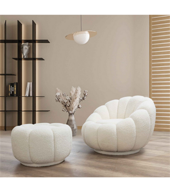 Potter Quilted Swivel Teddy Armcahir and Pouf Set Beige