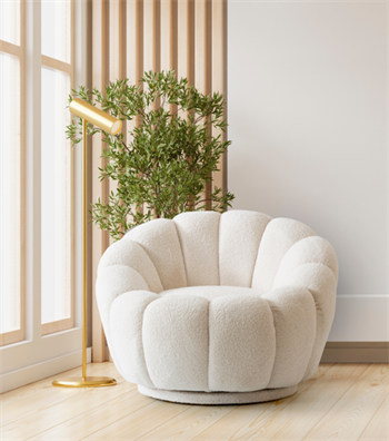 Potter Quilted Swivel Teddy Armcahir and Pouf Set Beige