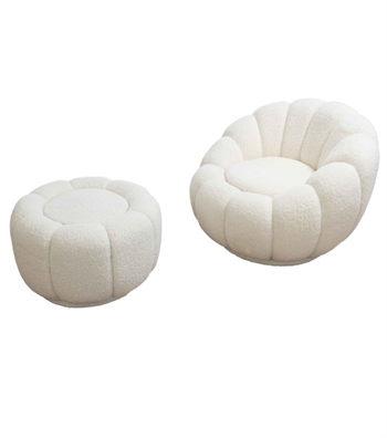 Potter Quilted Swivel Teddy Armcahir and Pouf Set Beige